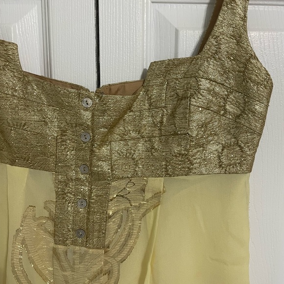 Vintage NICOLE MILLER Baby Doll Empire Waist Gold Silk Dress Size 6 - Picture 4 of 8
